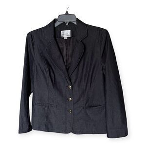 Linea by Louis Dell'Olio Dark Blue Denim Blazer with Button Detail Size Large